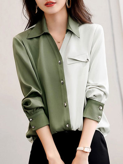 Lauren Classic Contrasted Color Paneled Chiffon Shirt