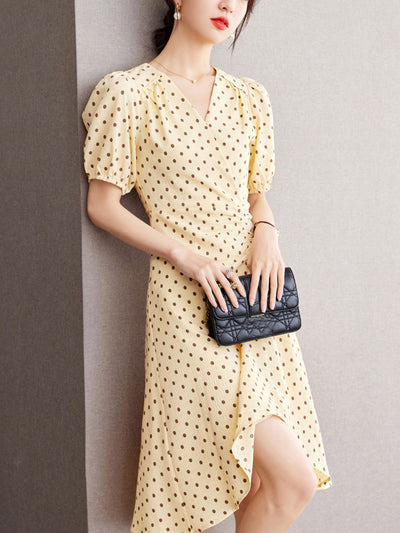 Chloe V-Neck Polka Dot Printed Irregular Dress