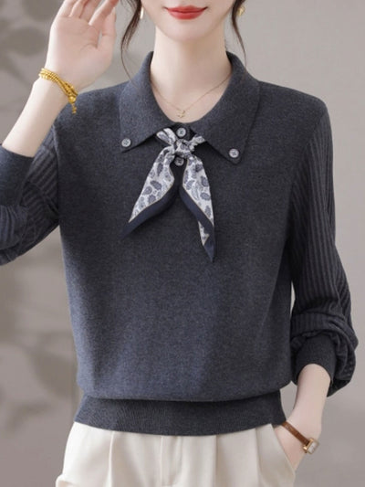 Jasmine Classic Lapel Scarf Pullover Knitted Top