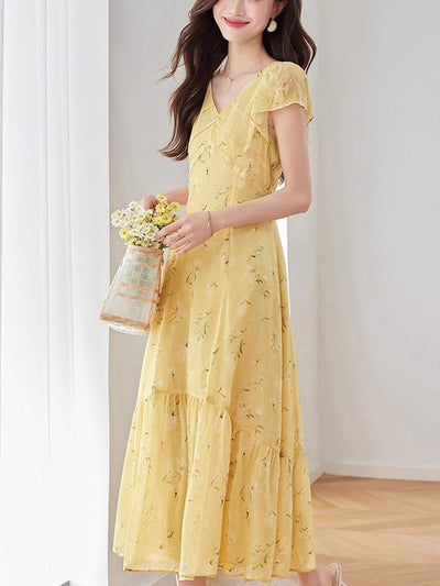 Rachel Vacation V-neck Chiffon Floral Dress