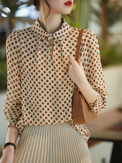 Julia Vintage Polka Dot Printed Lapel Top