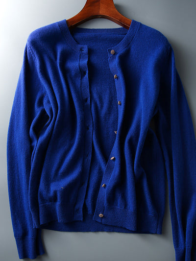 Sophia Classic Crew Neck Solid Color Knitted Cardigan