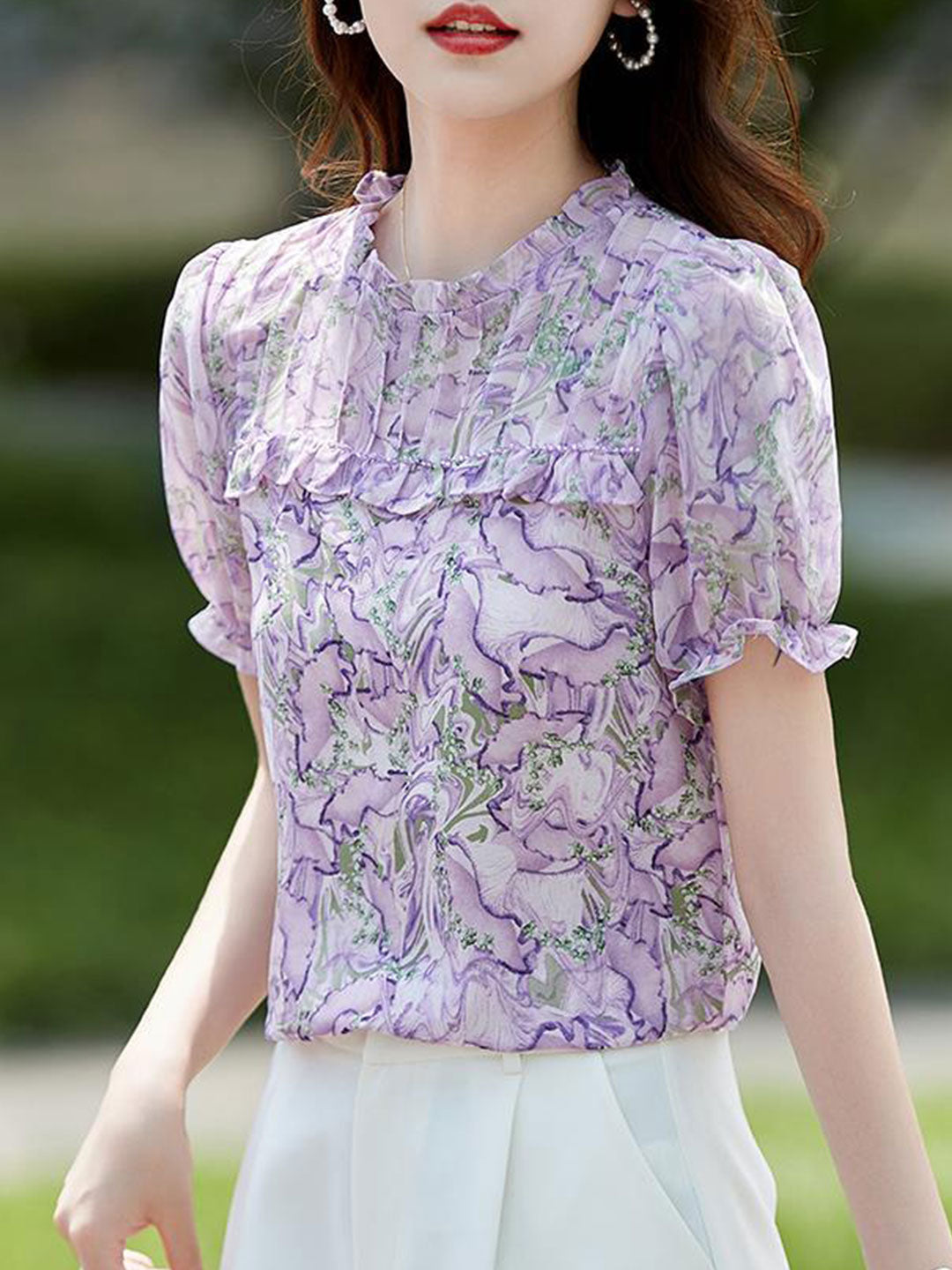 Natalie Classic Auricular Printed Floral Top