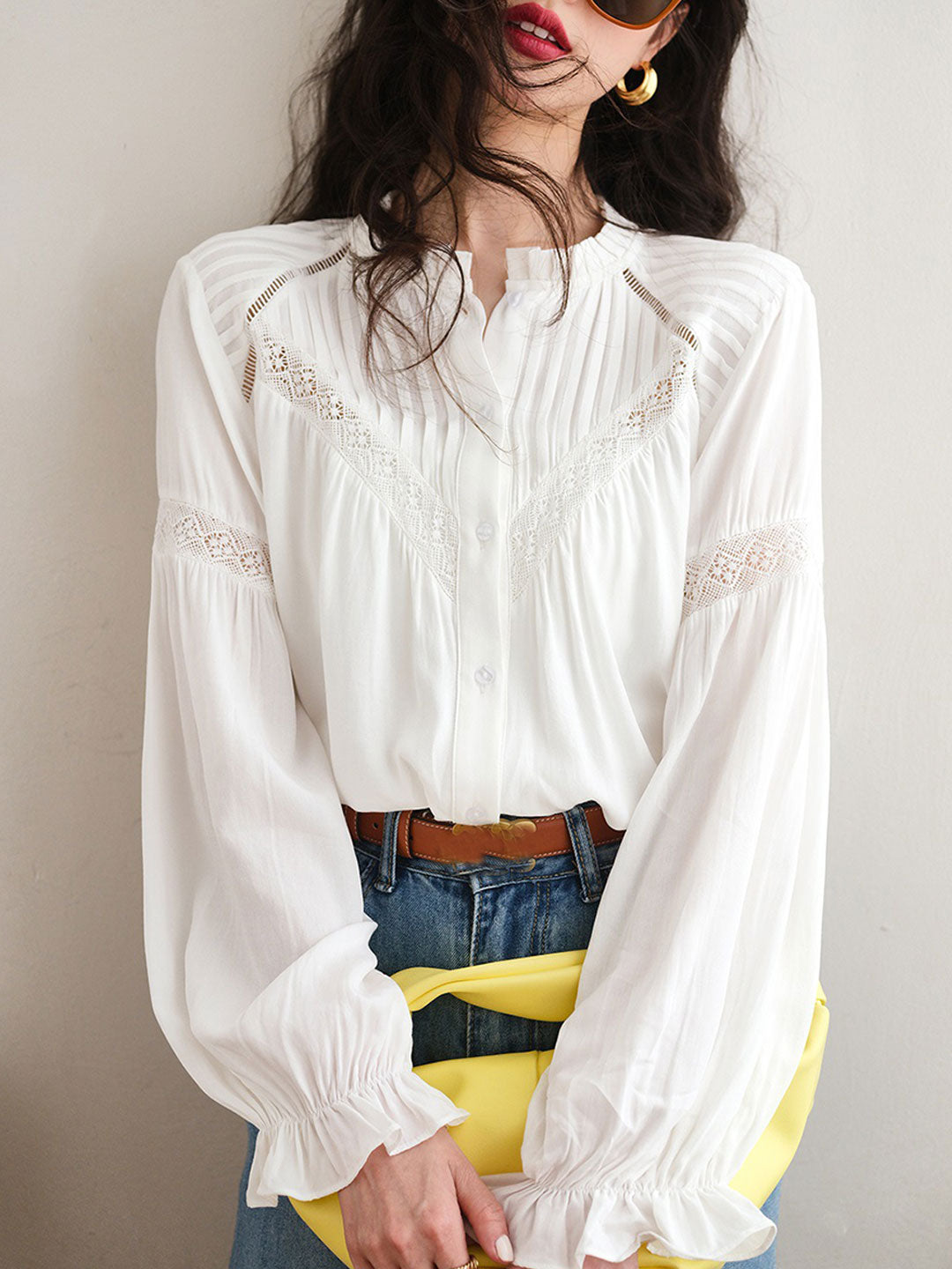 Grace Retro Lace Hollowed Panelled Blouse