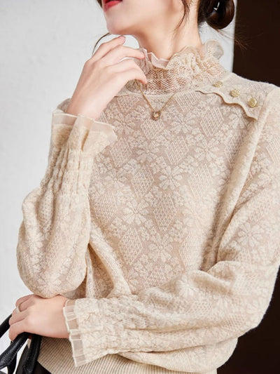 Mia Retro Turtleneck Lace Knitted Top