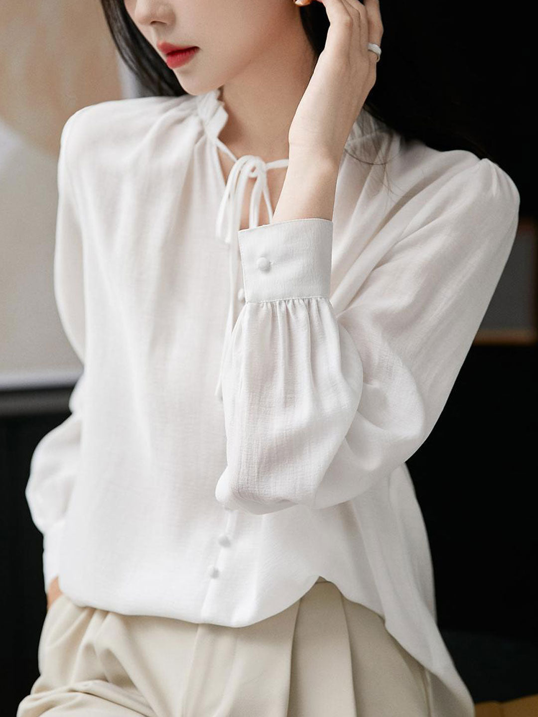 Caroline Casual Auricular Lantern Sleeve Shirt