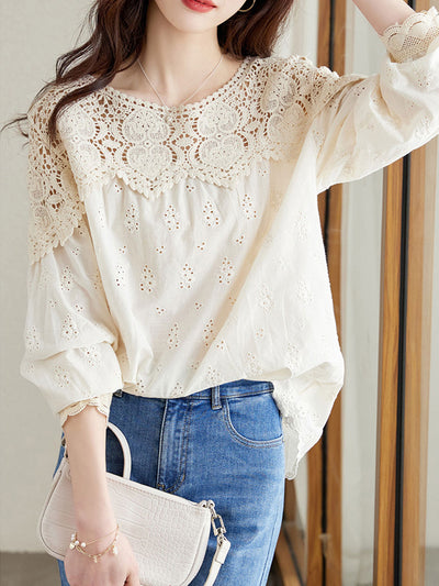 Kaitlyn Elegant Hollowed Lace Shirt