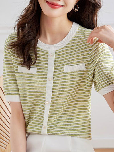 Anna Classic Crew Neck Striped Knitted Top