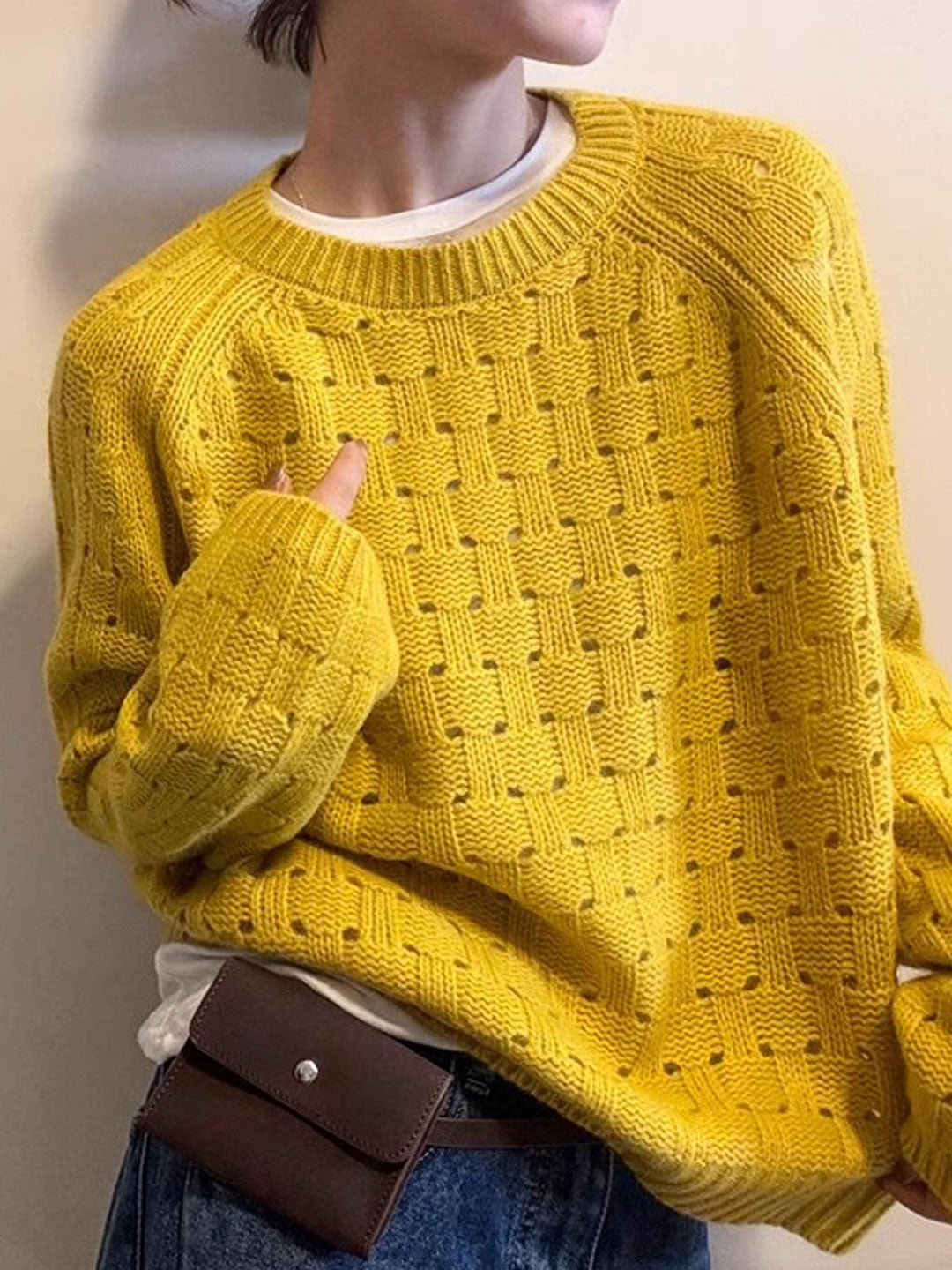 Peyton Loose Crew Neck Hollowed Knitted Sweater