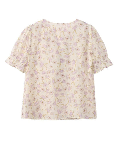 Lauren Elegant Ruffled Floral Chiffon Top