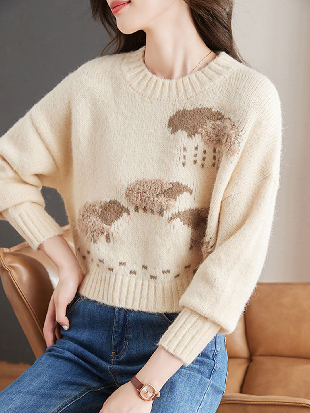 Natalie Crew Neck Embroidered Knitted Pullover Sweater