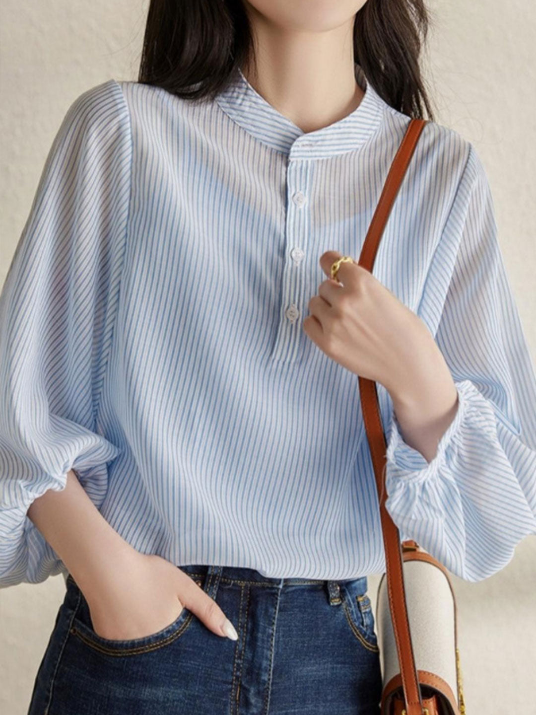 Mia Casual Paneled Balloon Sleeve Top