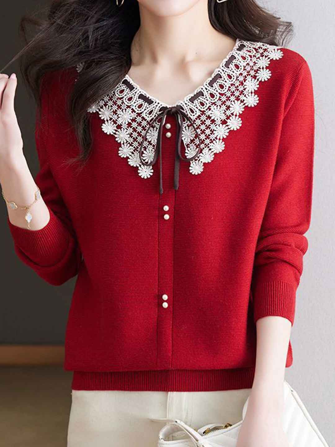 Charlotte Chic Doll Collar Bow Knitted Top