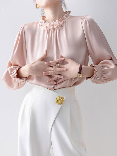 Jocelyn Classic Stand Collar Auricular Chiffon Top