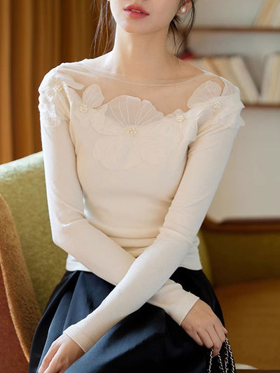 Aubrey Slim Crew Neck Mesh Panelled Top