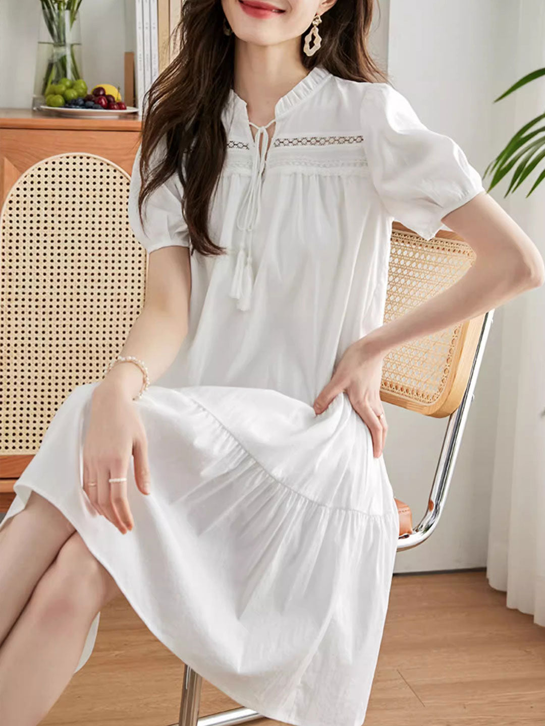 Layla Vacation Balloon Sleeve Tie Panel Dress