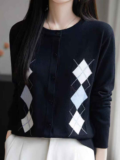 Rachel Loose Crew Neck Diamond Knitted Top