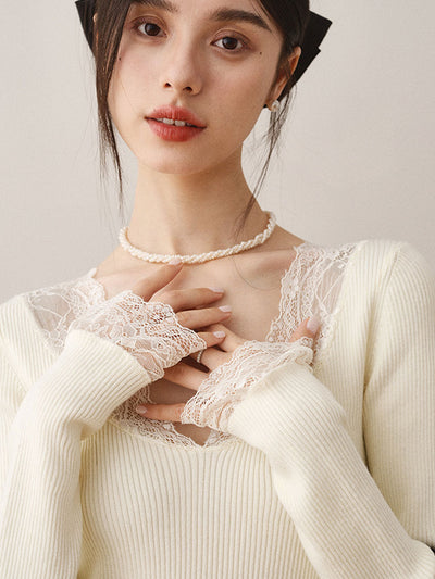 Brianna V-Neck Lace Knitted Sweater