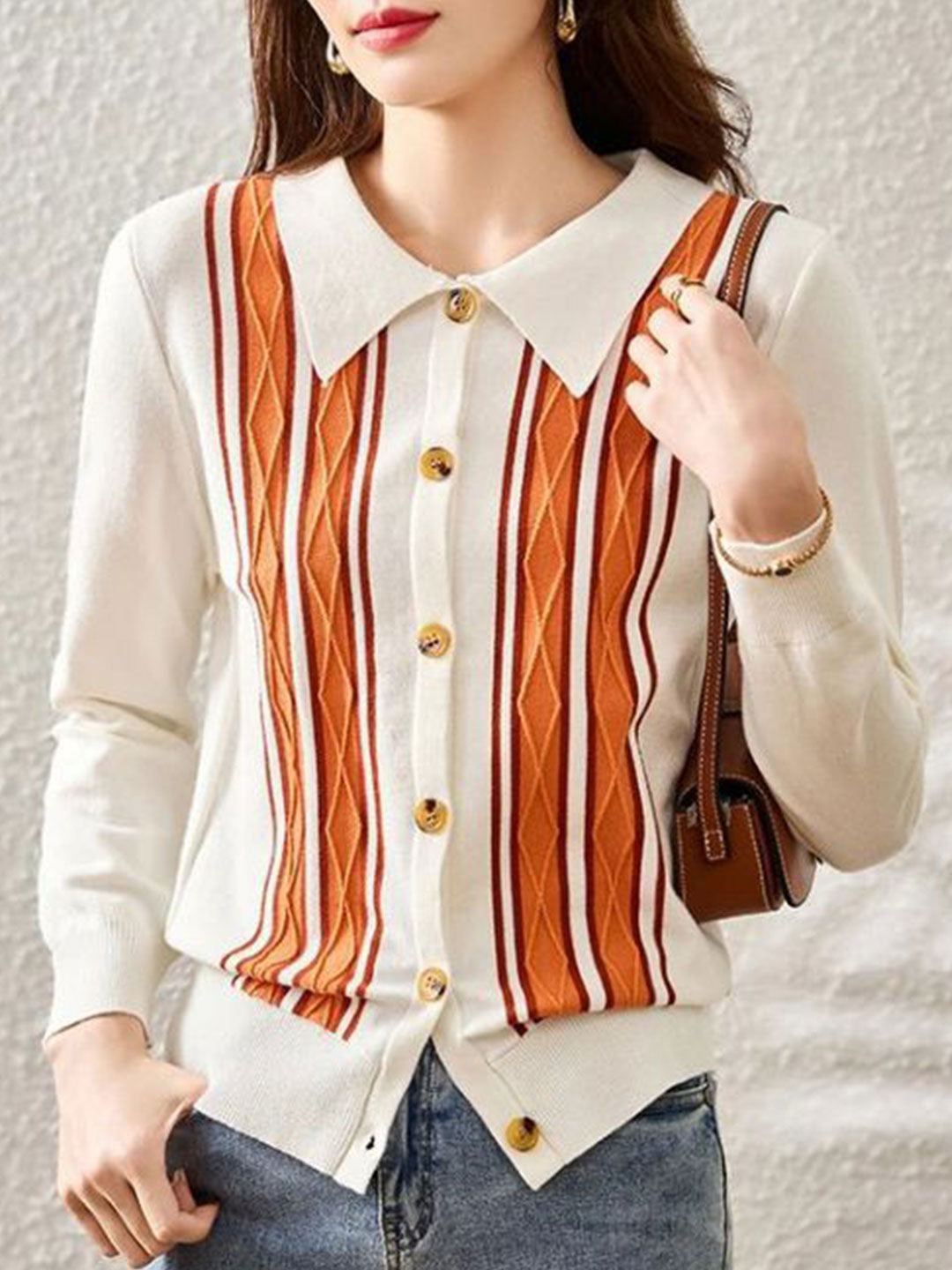 Ava Casual Lapel Striped Knitted Cardigan