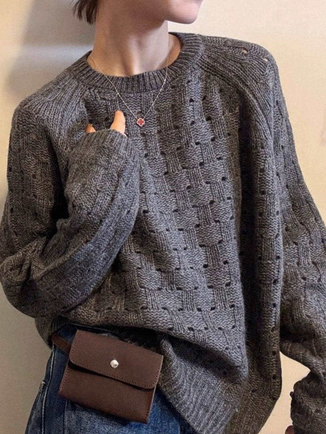 Peyton Loose Crew Neck Hollowed Knitted Sweater