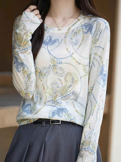 Nevaeh Casual Crew Neck Printed Wool Top-K