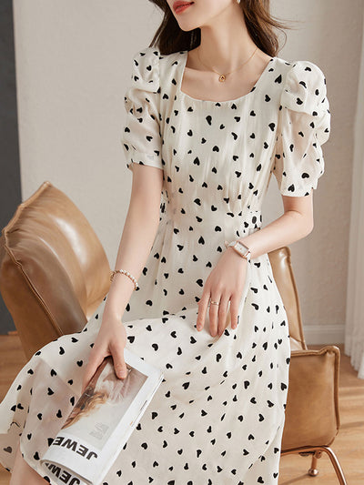 Olivia Retro Polka Dot Puff Sleeve Dress