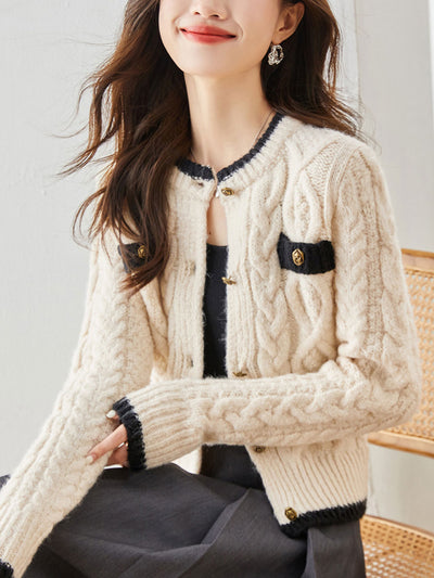 Emma Classic Thickened Knitted Cardigan Sweater-White