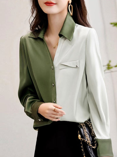 Lauren Classic Contrasted Color Paneled Chiffon Shirt