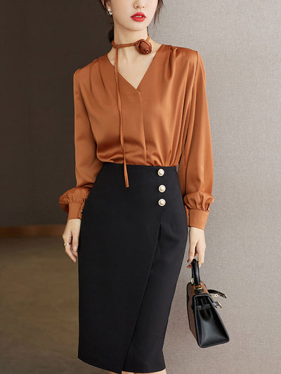 Faith Loose Pleated Tie Shirt