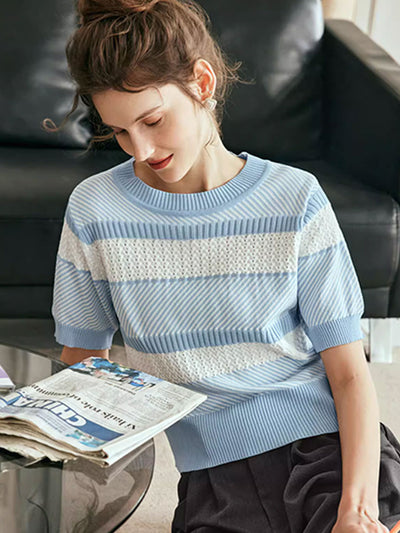 Mia Classic Crew Neck Striped Knitted Top