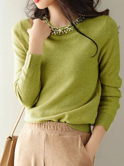 Elizabeth Elegant Beaded Pullover Knitted Top-Yellow