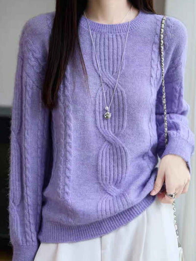 Ariana Casual Crew Neck Cable Knitted Pullover Sweater-Blue