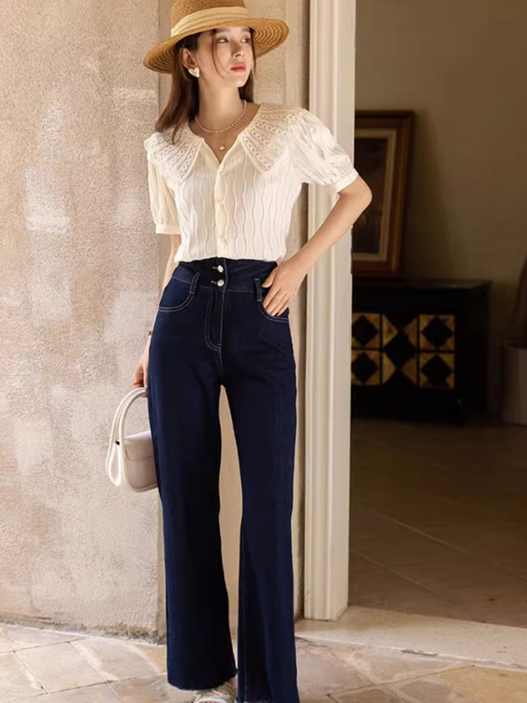 Camila Retro Doll Collar Chiffon Blouse