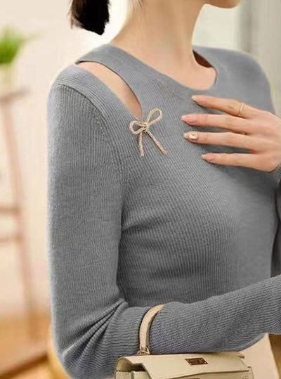 Olivia Elegant Off-Shoulder Bow Tie Knitted Sweater