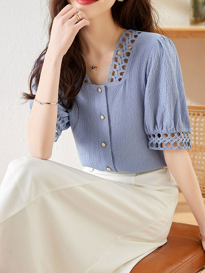 Bailey Classic Ruffled Chiffon Top-Blue