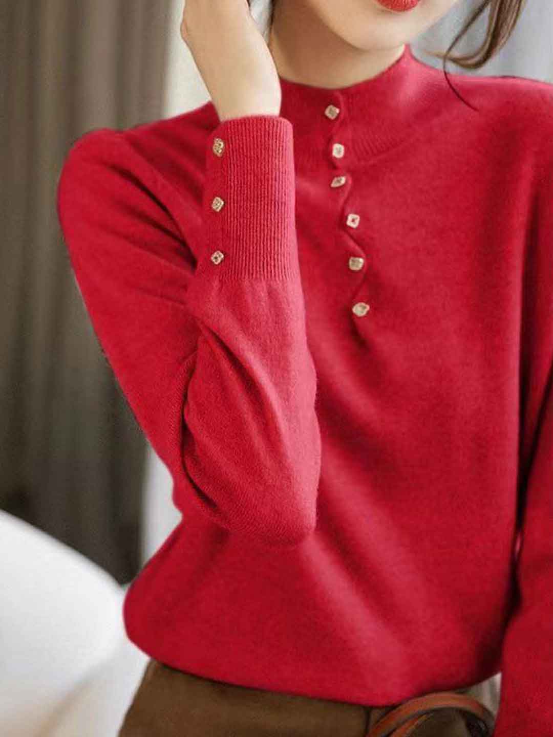Olivia Loose Turtleneck Beaded Pullover Knitted Top