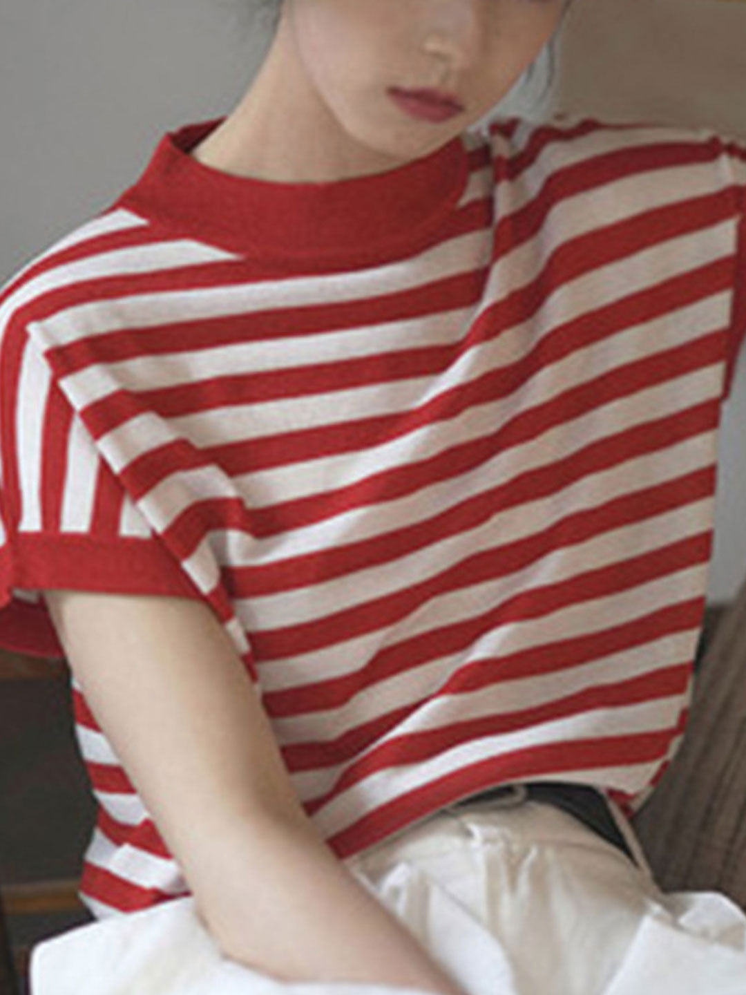 Lauren Classic Crew Neck Striped Contrast Knitted Top