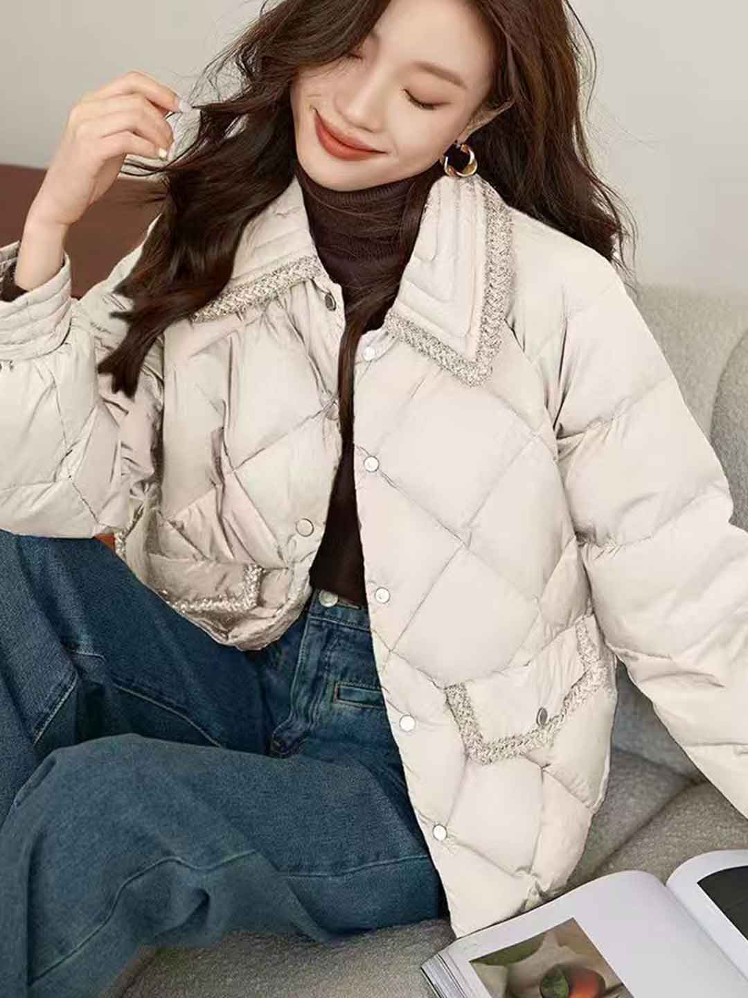 Ella Classic Lapel Diamond Tweed Winter Coat