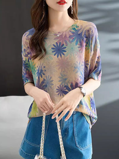 Brooke Loose Crew Neck Printed Knitted Top