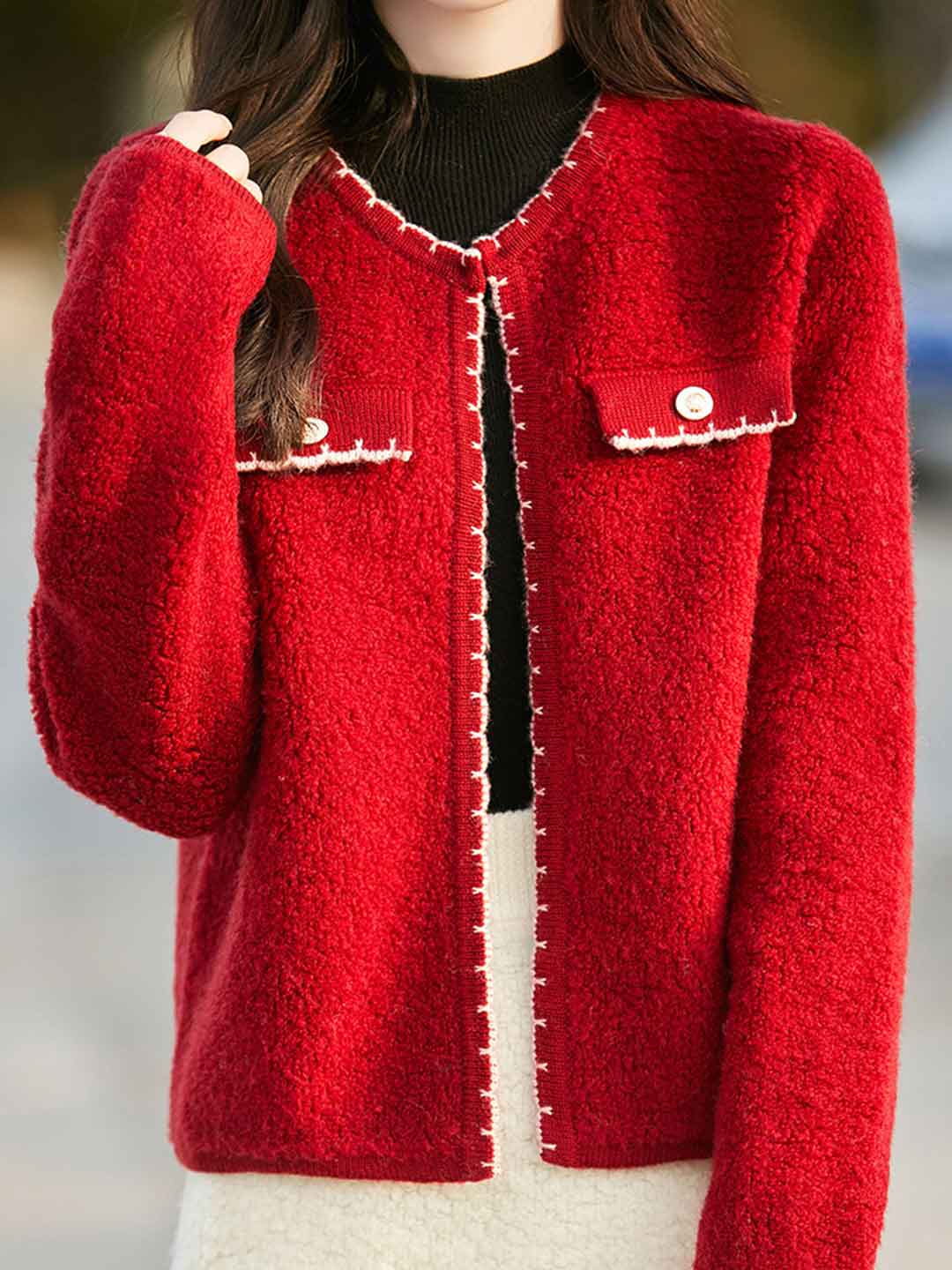 Aaliyah Elegant Crew Neck Tweed Knitted Coat