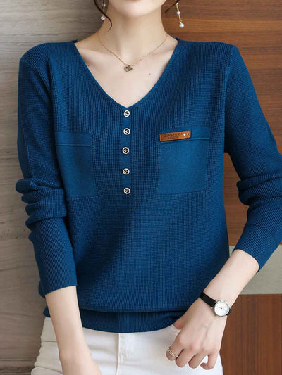Zoey Loose V-Neck Buttons Pullover Knitted Sweater