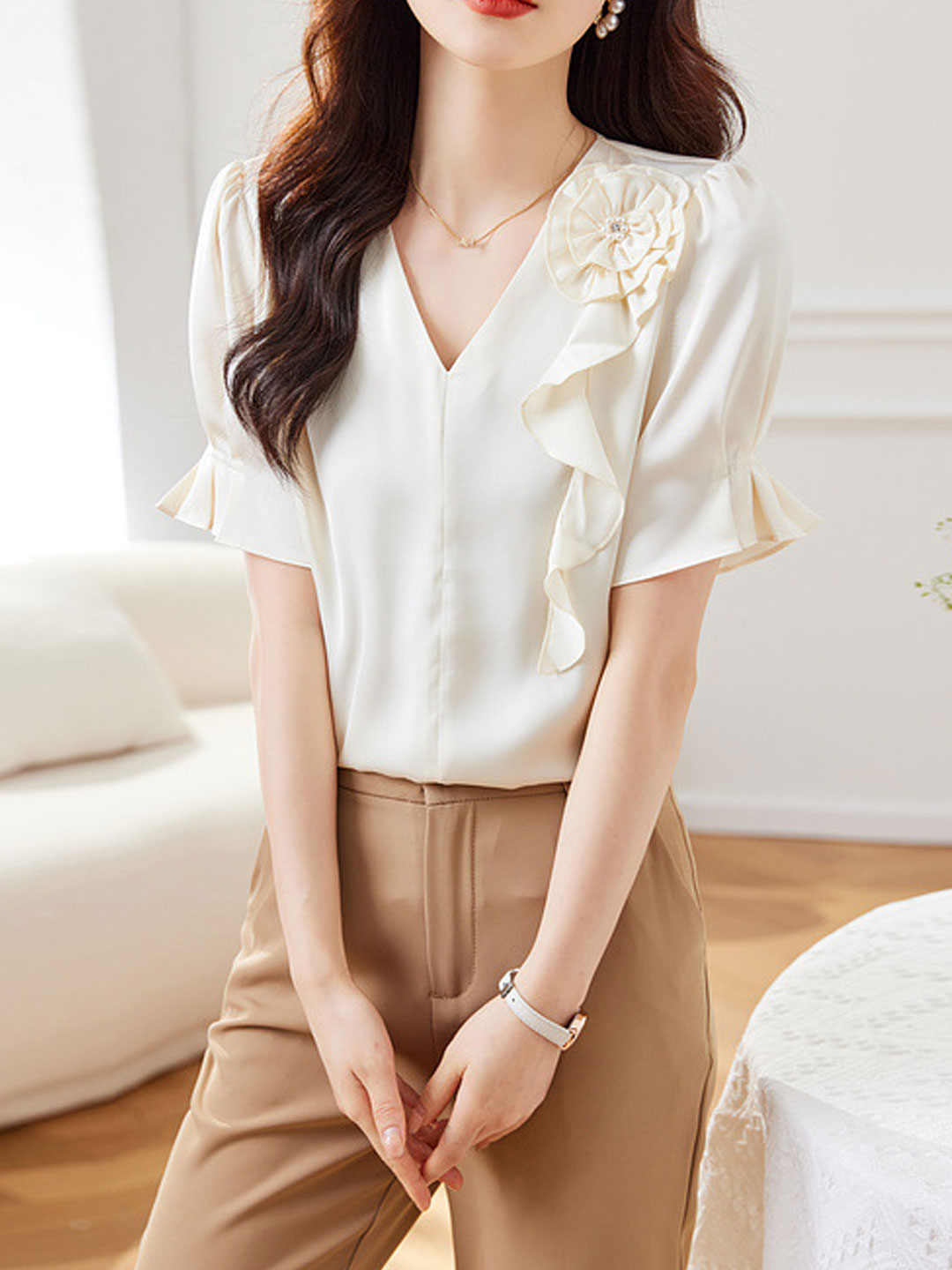 Natalie Elegant Lace Chiffon Shirt