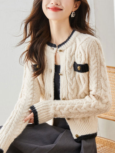 Emma Classic Thickened Knitted Cardigan Sweater-Pink
