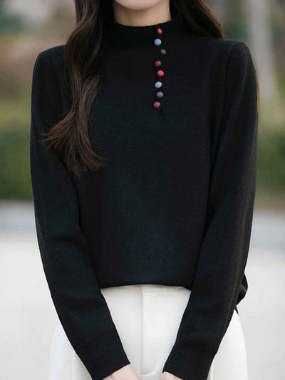 Gianna Loose Turtleneck Colorful Buttoned Knitted Top