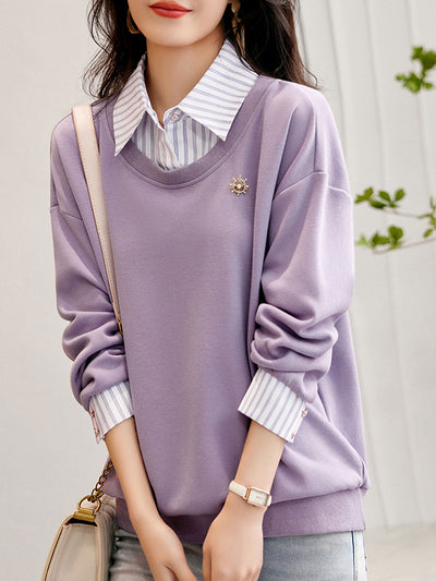 Isabella Casual Patchwork Striped Sweatshirt