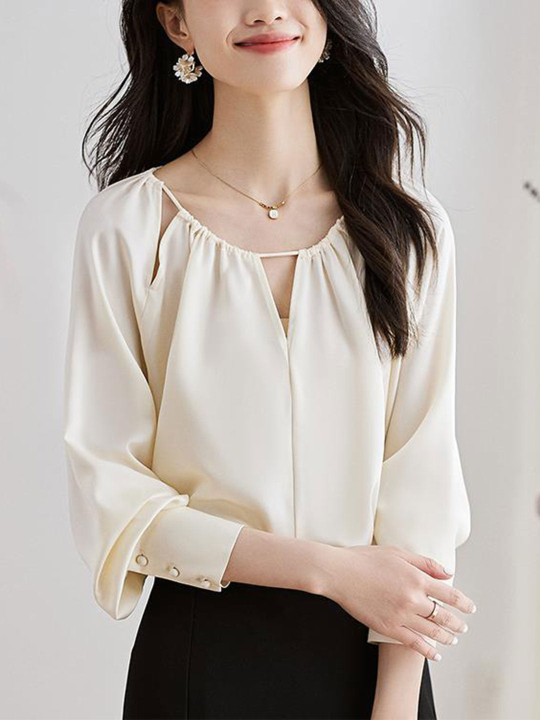 Emma Elegant Crew Neck Satin Shirt