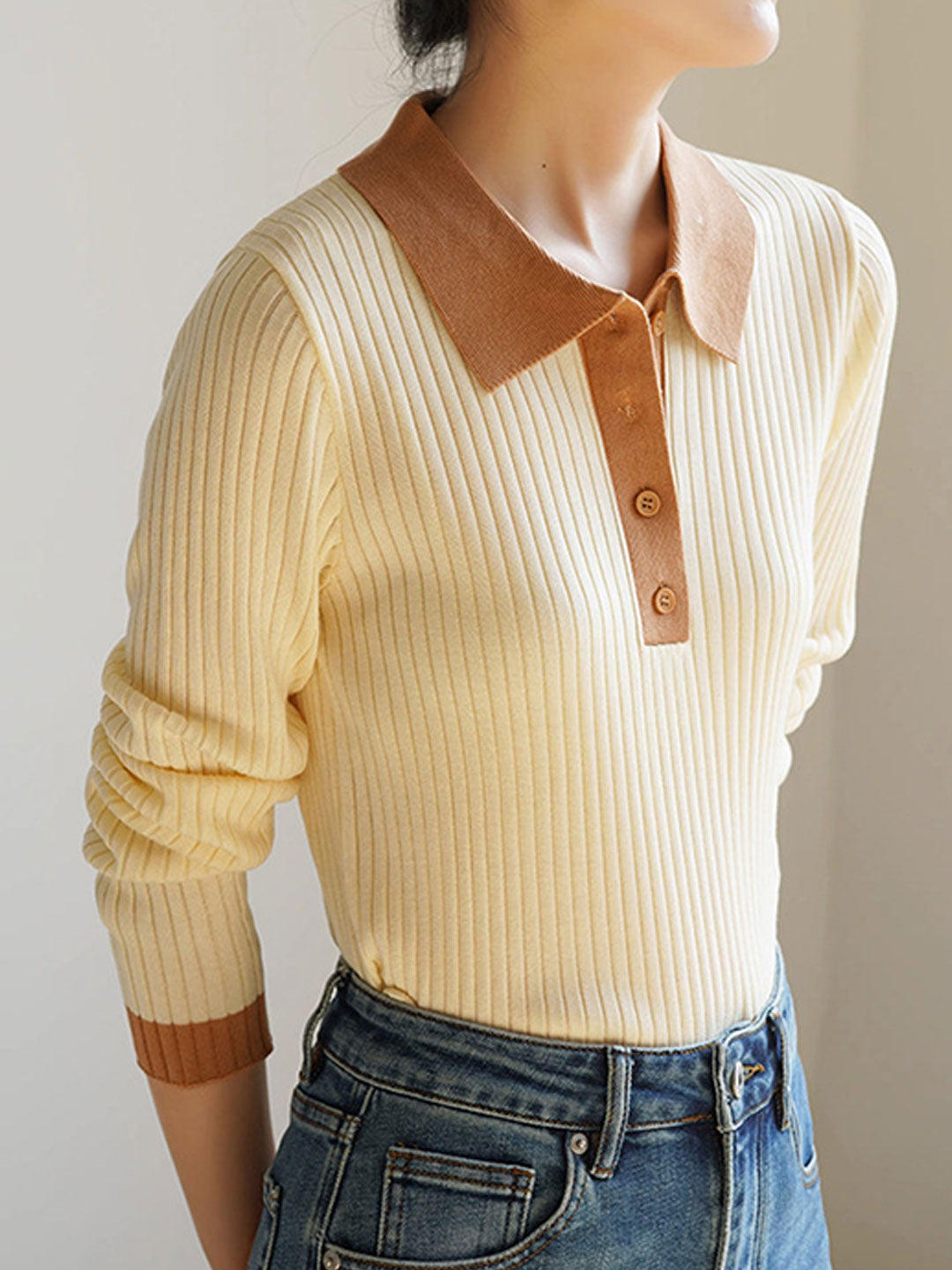 Jessica Retro Contrast Color Slim Knitted Sweater-Green