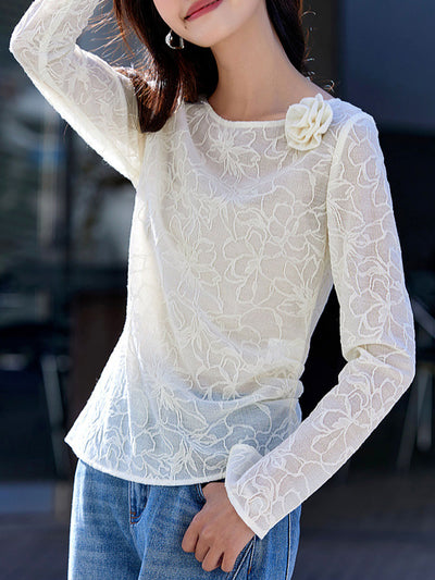 Arianna Casual Crew Neck Asymmetrical Jacquard Top