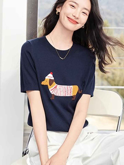 Destiny Casual Crew Neck Embroidered Knitted Top
