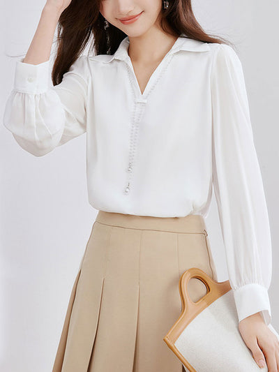 Claire Elegant V-Neck Satin Shirt